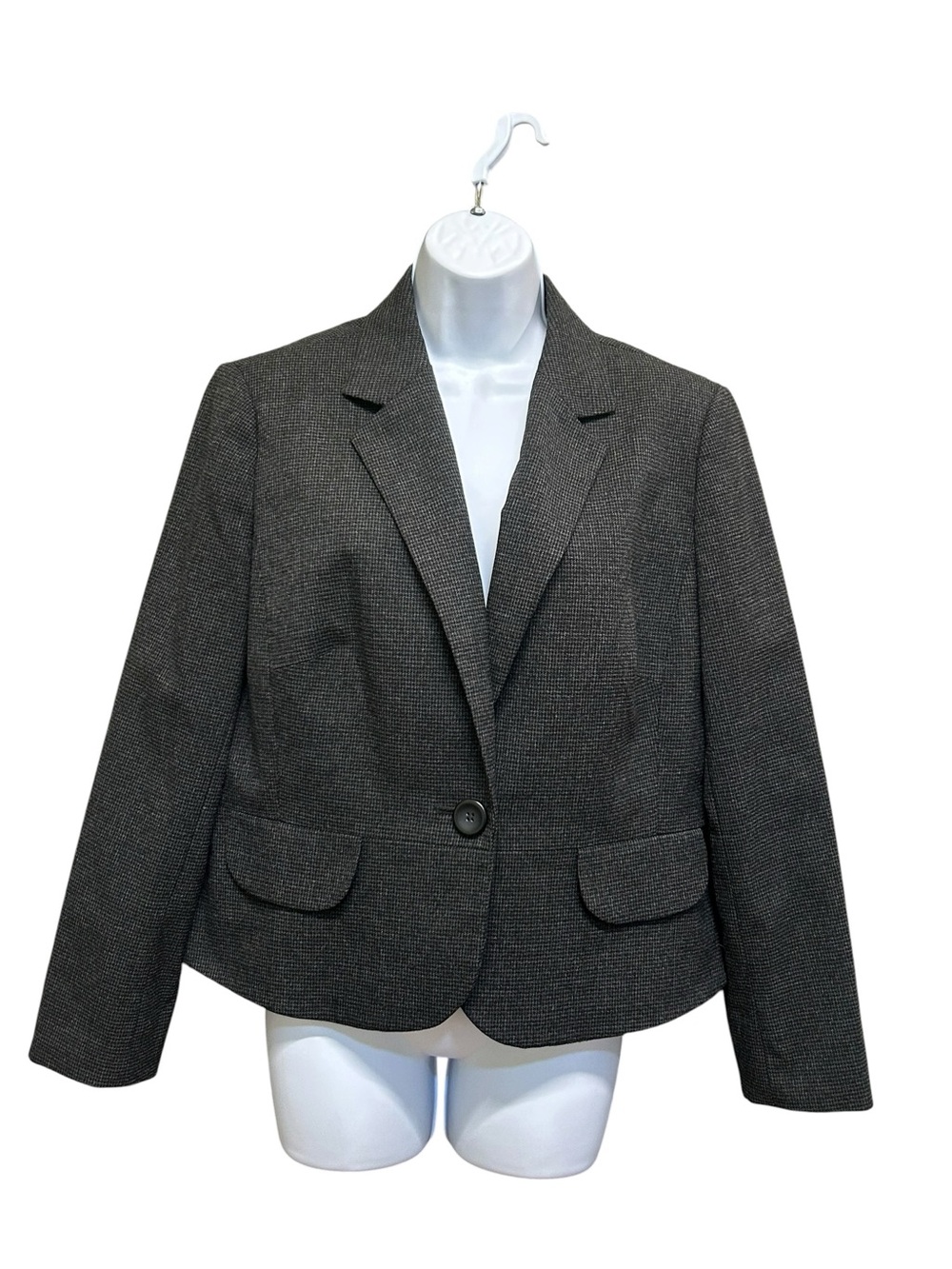 Evan Picone Gray W/Tiny Black Houndstooth Print Lined Jacket Blazer Size 14P